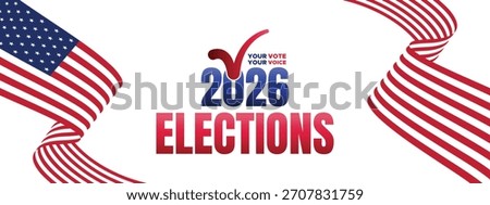 Clean 2026 Elections banner featuring smooth red flowing stripes and modern patriotic styling ideal for political advertising and campaign messaging.