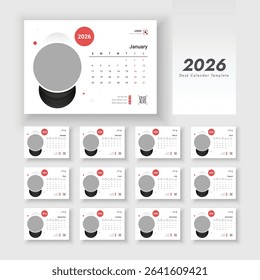 Clean 2026 new year calendar template design. Desk Calendar Template 2026. Calendar 2026 planner corporate template design set. 