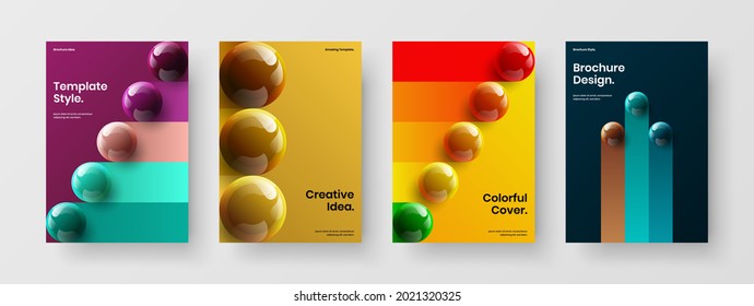 Clean 3D balls annual report illustration composition. Trendy company brochure design vector layout bundle.