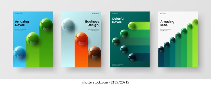 Clean 3D balls annual report illustration collection. Unique corporate cover vector design template composition.