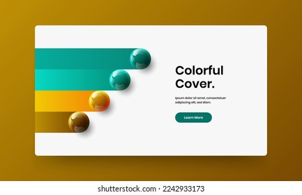 Clean 3D balls booklet concept. Geometric site screen vector design template.