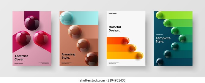 Clean 3D balls brochure layout set. Fresh front page vector design concept collection.