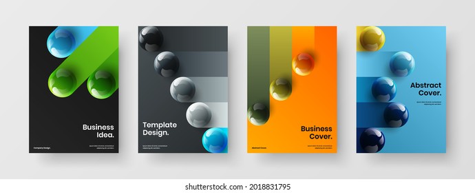 Clean 3D balls front page layout collection. Isolated company cover A4 design vector concept set.