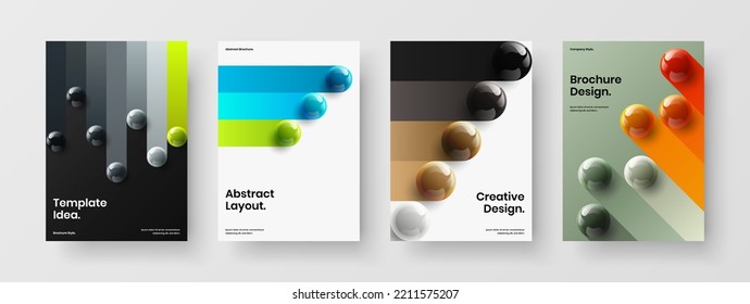 Clean 3D balls handbill illustration bundle. Unique flyer A4 vector design concept composition.