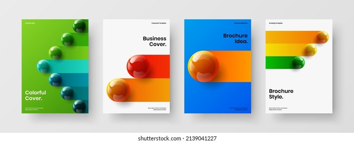 Clean 3D balls handbill template bundle. Premium banner vector design layout set.