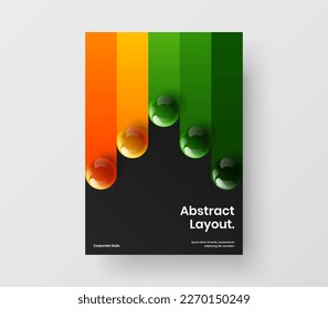 Clean 3D balls journal cover layout. Simple poster design vector illustration.