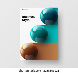 Clean 3D balls pamphlet illustration. Multicolored company cover A4 vector design layout.