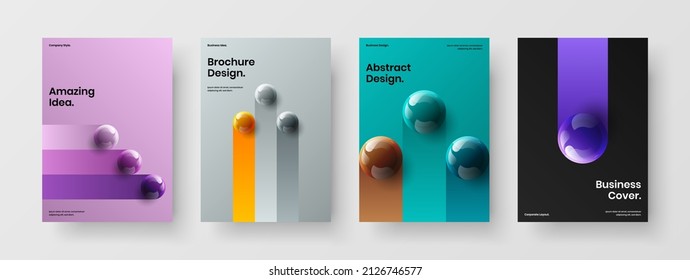 Clean 3D balls placard concept composition. Simple corporate identity vector design layout set.