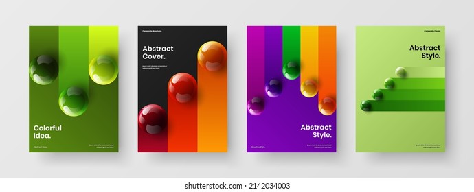Clean 3D balls postcard layout set. Fresh poster vector design template bundle.