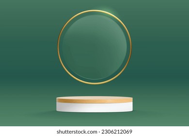 Clean 3D product display podium on green background are available for use on online shopping websites or in social media advertising.