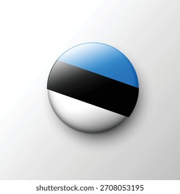 Un Botón redondo en 3D limpio de la bandera de Estonia que muestra su Horizontal diseño tricolor azul, negro y blanco.