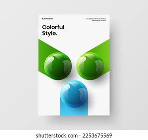 Pancarta de esferas 3D limpias. Impresionante portada de revista planilla vectorial de diseño A4.