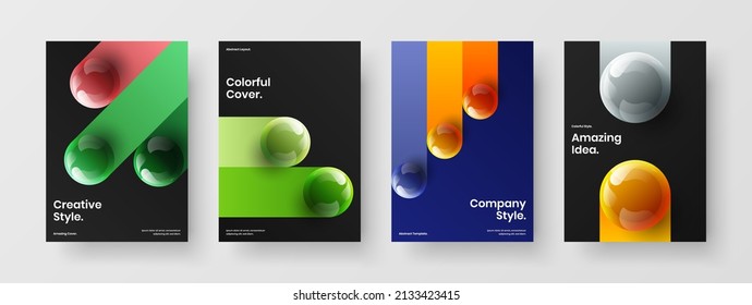 Clean 3D spheres banner illustration bundle. Geometric annual report A4 vector design layout collection.