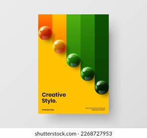 Clean 3D spheres company cover layout. Bright placard design vector template.