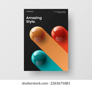 Clean 3D spheres handbill concept. Amazing front page design vector template.