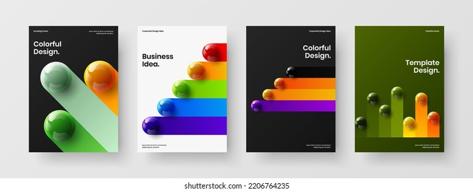 Clean 3D spheres magazine cover layout composition. Amazing brochure A4 vector design illustration collection.