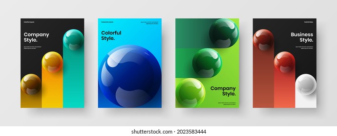 Clean 3D spheres poster layout collection. Fresh placard A4 vector design template composition.