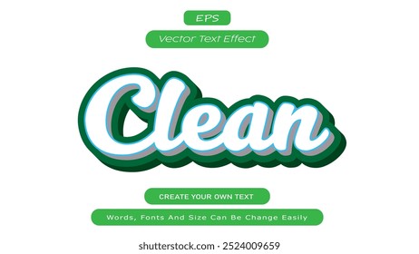 Clean 3D Text Effect Vector Design, Clean Banner Template, Clean Poster Vector Illustration, Clean Text Effect Graphic Design 