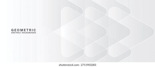 Plano de Fundo Geométrico Branco Limpo 3D. Camadas sobrepostas modernas com efeito de triângulo arredondado. Ideal para design gráfico, banner, folheto, conceito de arte de capa.