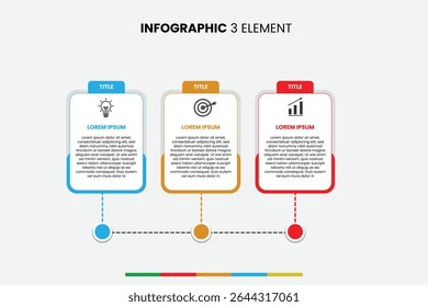 Clean 3-element infographic template with timeline design. Ideal for showcasing steps, processes, or data in presentations, business reports, and educational content. Easily customizable