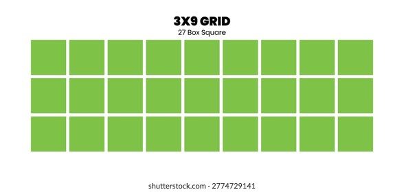 Clean 3x9 Grid Composition Featuring 27 Square Frames