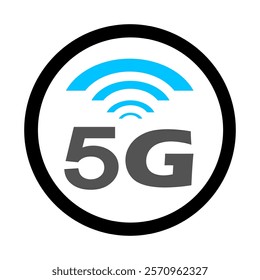 A clean 5G network logo with a blue wireless signal icon and "5G" text inside a black circle. Suitable for technology, telecommunications, and modern connectivity designs
