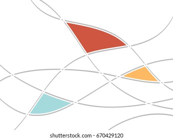Clean abstract background with grey wavy lines and colored triangles on white