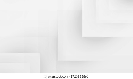 Plano de fundo geométrico abstrato limpo com retângulos em camadas branco e cinza claro com sombras sutis e bordas nítidas, ideal para apresentações de negócios modernos e sites de tecnologia
