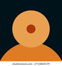 Diseño geométrico abstracto limpio con un círculo naranja y un punto rojo sobre un fondo oscuro, formando una figura estilizada.