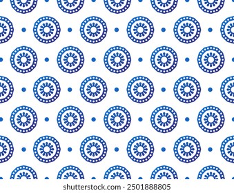 Patrón abstracto limpio con círculos azules para la tela y la cubierta. Patrón azul lindo inconsútil en un fondo blanco