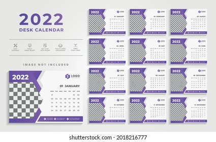 Limpiar esquema de color rojo abstracto 2022 Plantilla de diseño de calendario de escritorio