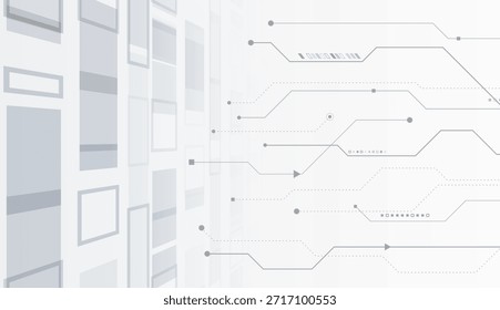 A clean abstract technology background with geometric panels and thin circuit lines on a light gray palette, symbolizing digital interfaces, data flow, and modern system architecture.