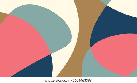 A clean abstract visual with flowing curved shapes in soft navy, dusty green, coral pink, and cream, offering a modern organic feel.