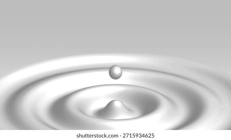 Superficie abstracta limpia de la onda del agua con las ondulaciones lisas y una esfera flotante, fondo mínimo monocromo con la calma y el equilibrio