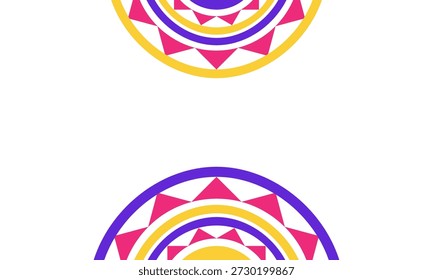 Fondo abstracto estético limpio con Elementos de mandala circulares coloridos que se repiten creando simetría equilibrada para la marca de lujo y el Diseño gráfico decorativo.