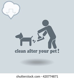 Clean after pet icon with shadow. Cloud of download with arrow.