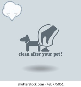 Clean after pet icon with shadow. Cloud of download with arrow.