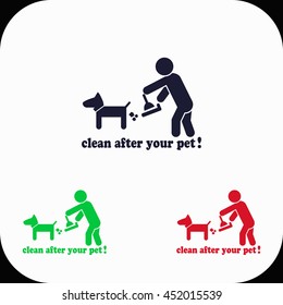 Clean after pet Illustration set. Blue, green, red icon.