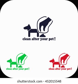 Clean after pet Illustration set. Blue, green, red icon.