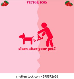 Clean after pet vector  icon. Strawberry Background.