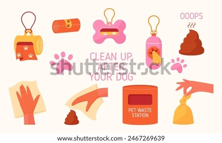 Clean up after your dog. Concept of keeping the environment clean. Pet waste station. Vector illustration