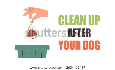 Clean up after your dog concept. Hand holding poop bag. Pet care, environmental awareness and waste disposal. Vector illustration in flat style