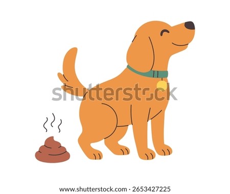 Clean up after your dog concept. Dog is pooping. Pet care, environmental awareness waste disposal. Vector illustration in flat style