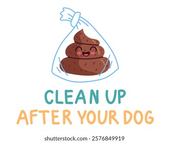 Clean up after your dog information instruction isolated set. Vector flat cartoon graphic illustration