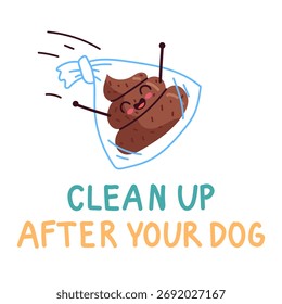 Aufräumen nach Ihrem Hund Informationsanweisung einzelne Set. Vektorgrafik mit flachem Cartoon
