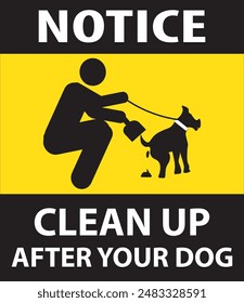 Clean up after your dog pet lovers warning parking area notice sign vector