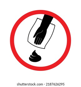 Clean Up After Your Dog, A Sign With A Hand Putting Dog Poo In A Bag. Vector Illustration