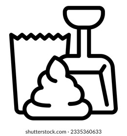 Reinigen Sie sich nach Ihrem Lieblingssymbol, Tierkrankenhauskonzept, holen Sie sich nach dem Hundezeichen auf weißem Hintergrund, Cartoon-Poop, Schaufel und Pappverpackung Symbol Umriss Stil. Vektorgrafik