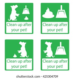 Clean up after your pet. Set icon. Ecological cleanliness of the environment, taking care of pets. dog pooping sign white silhouette on  blue background