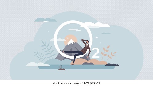Clean air act to reduce pollution and protect ozone layer tiny person concept. Fresh o2 oxygen breathing without smoke, smog or pollen particles vector illustration. Environmental purity agreement.